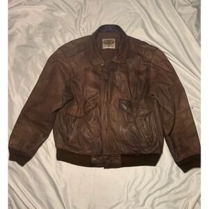 Vintage Phase 2 Leather Bomber Jacket Mens XL Brown Distressed Streetwear